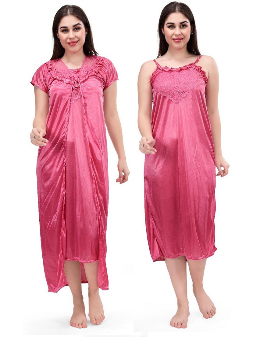 women solid satin nighty combo - 21231671 -  Zoom Image - 0