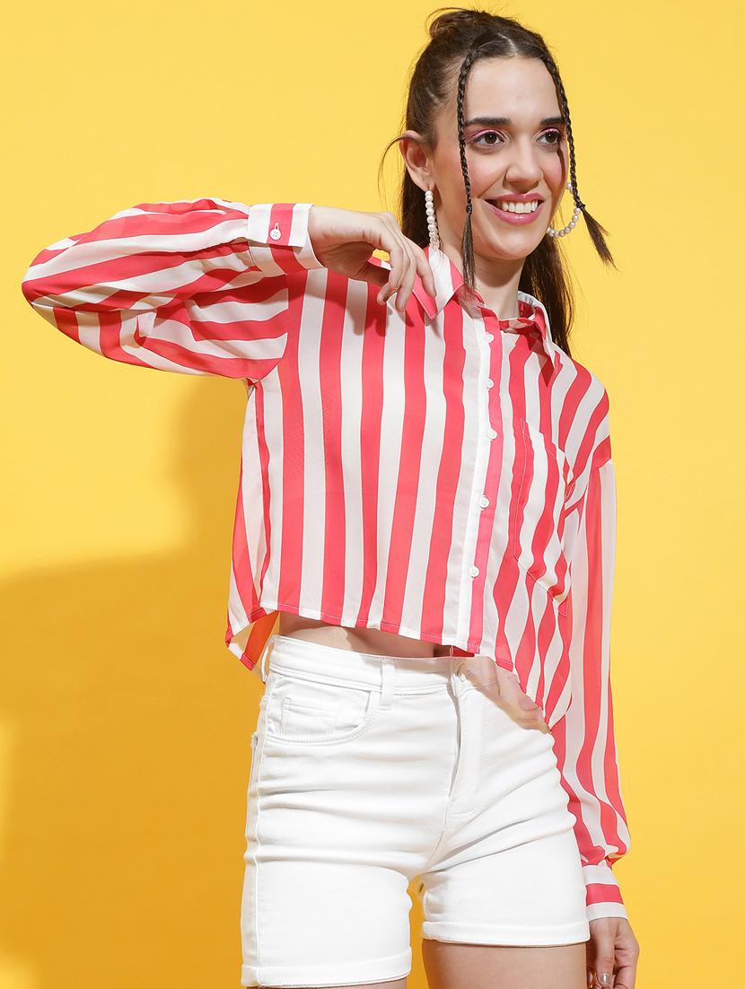 pink polyester crop shirt - 21231899 -  Zoom Image - 0
