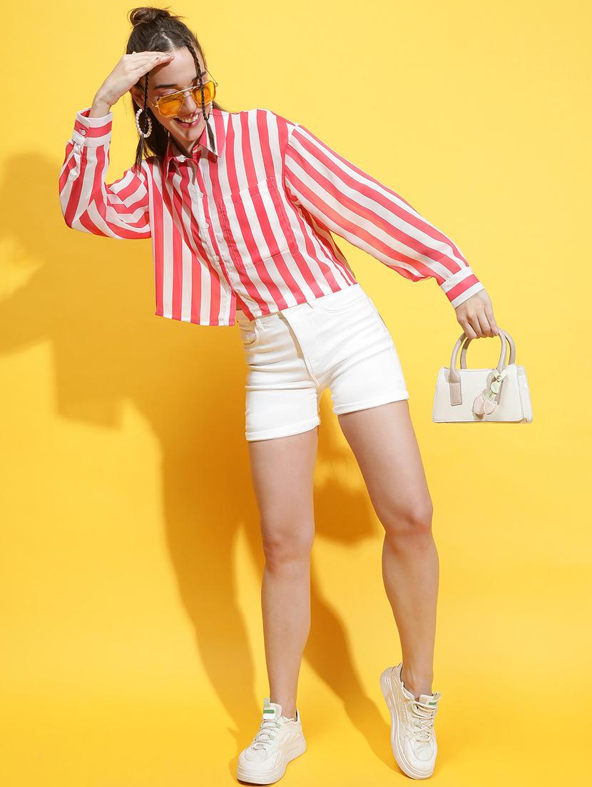 pink polyester crop shirt - 21231899 - Standard Image - 3