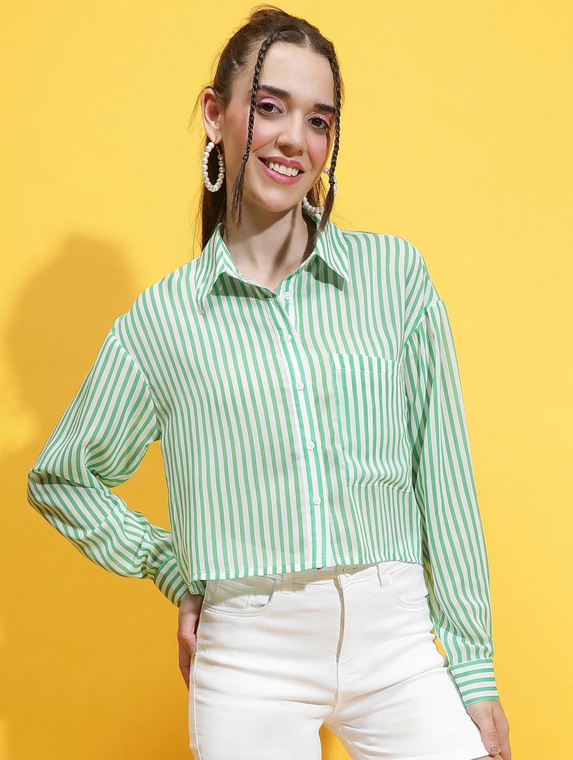green polyester crop shirt - 21231900 -  Zoom Image - 0