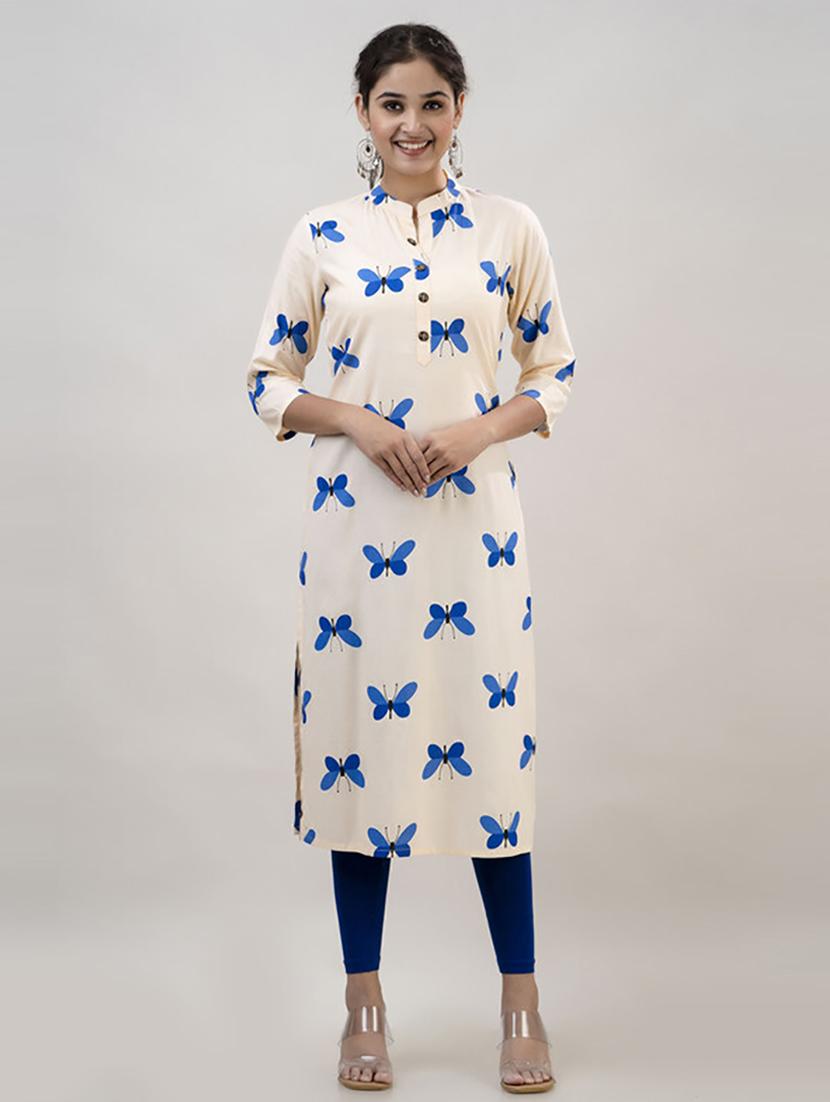 women three quarter sleeve printed straight kurta