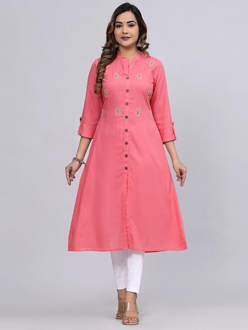women three quarter sleeve solid straight kurta - 21232016 - Standard Image - 0