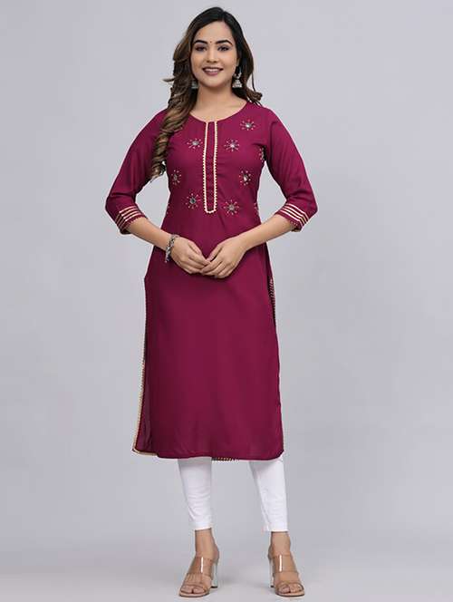 women three quarter sleeve printed straight kurta - 21232024 -  Standard Image - 0