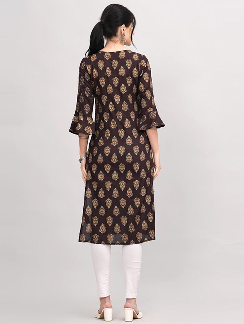 women three quarter sleeve printed straight kurta - 21232025 - Standard Image - 3