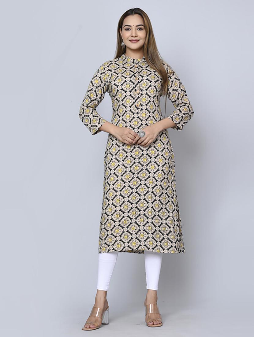 women three quarter sleeve printed straight kurta