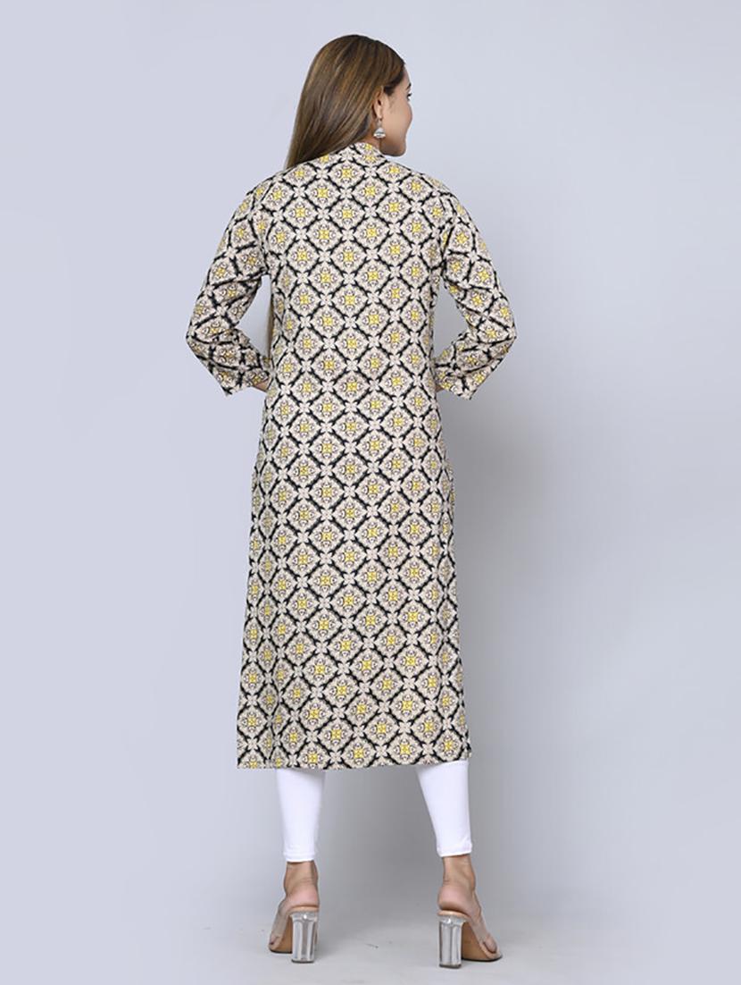 women three quarter sleeve printed straight kurta - 21232031 - Standard Image - 3