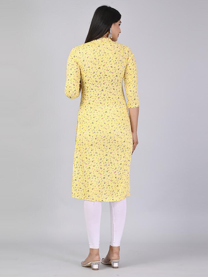 women three quarter sleeve printed straight kurta - 21232052 - Standard Image - 3