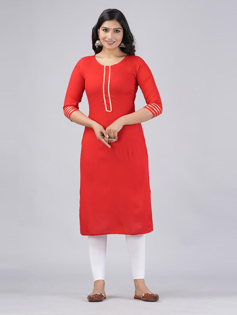women three quarter sleeve straight kurta