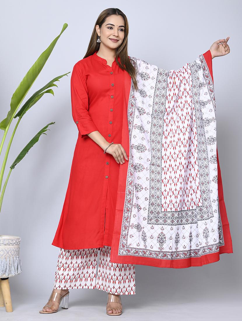 red solid kurta palazzo set