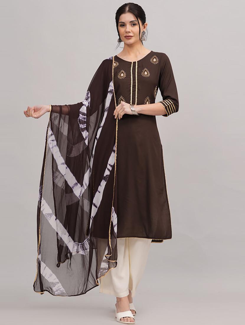 brown embellished kurta palazzo set - 21232128 - Zoom Image - 0