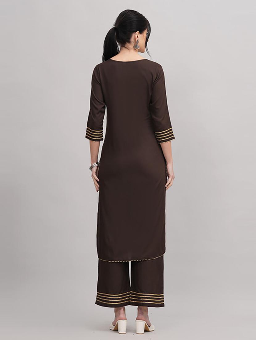 brown embellished kurta palazzo set - 21232129 - Standard Image - 3