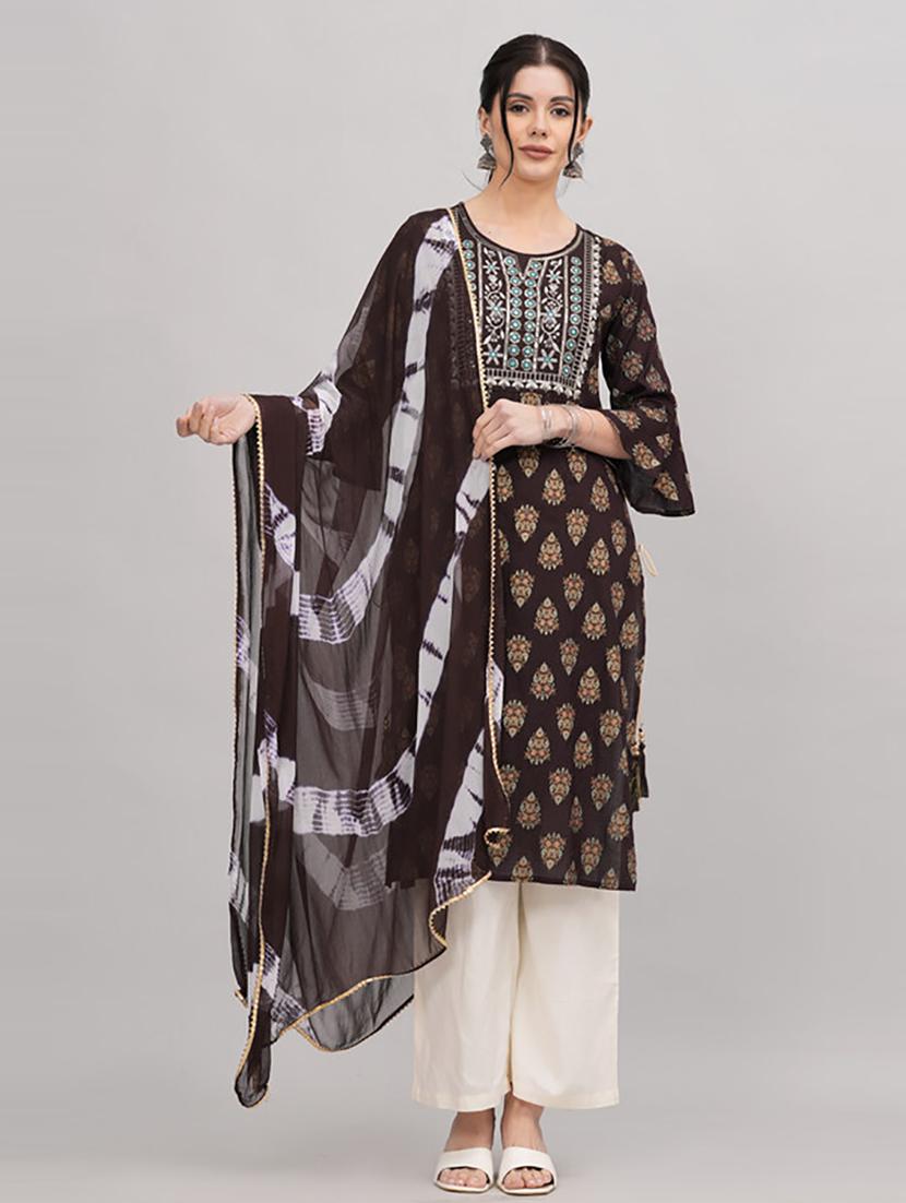 brown printed kurta palazzo set  - 21232133 -  Zoom Image - 0