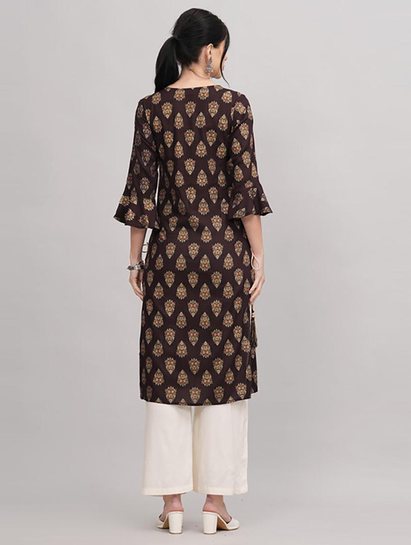 brown printed kurta palazzo set - 21232133 - Standard Image - 3