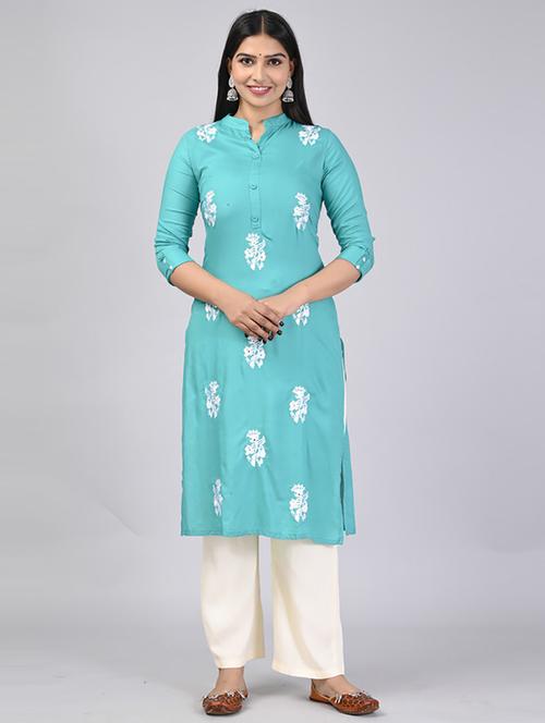 light blue embroidered kurta palazzo set  - 21232144 -  Standard Image - 0