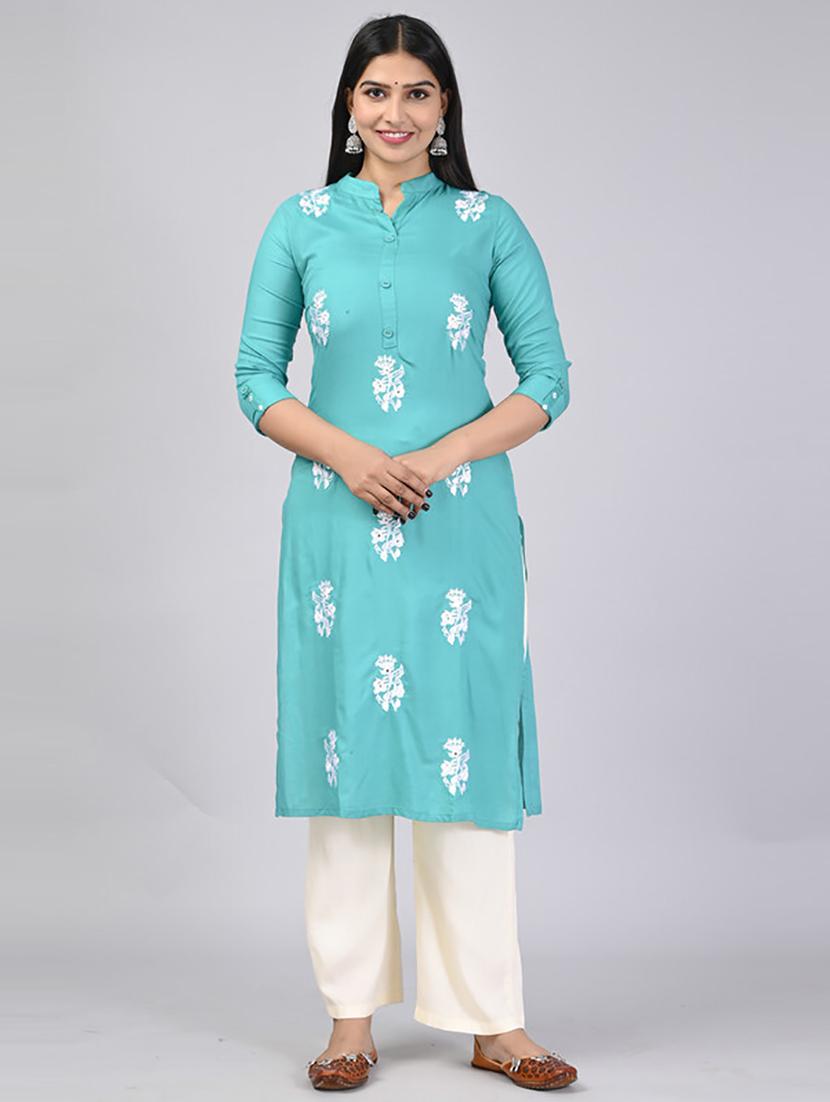 light blue embroidered kurta palazzo set  - 21232144 -  Zoom Image - 0