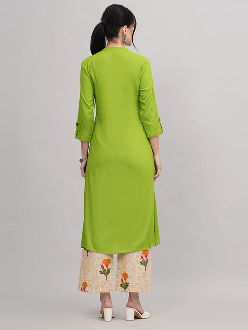 women mandarin neck kurta palazzo set - 21232154 - Standard Image - 3