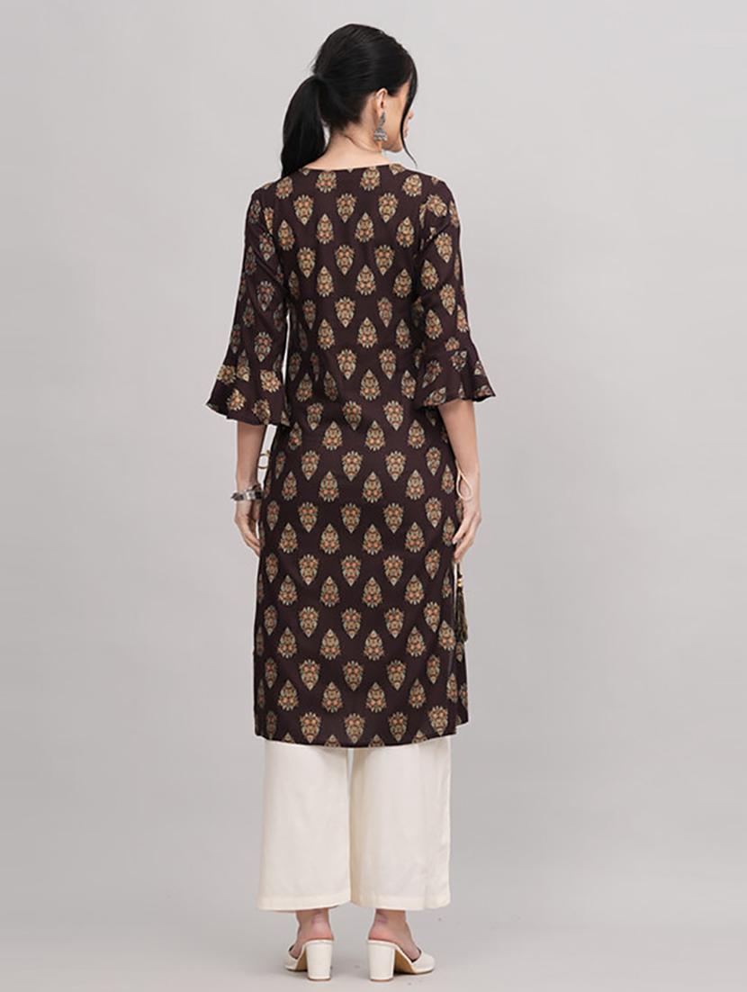 brown printed kurta palazzo set - 21232158 - Standard Image - 3