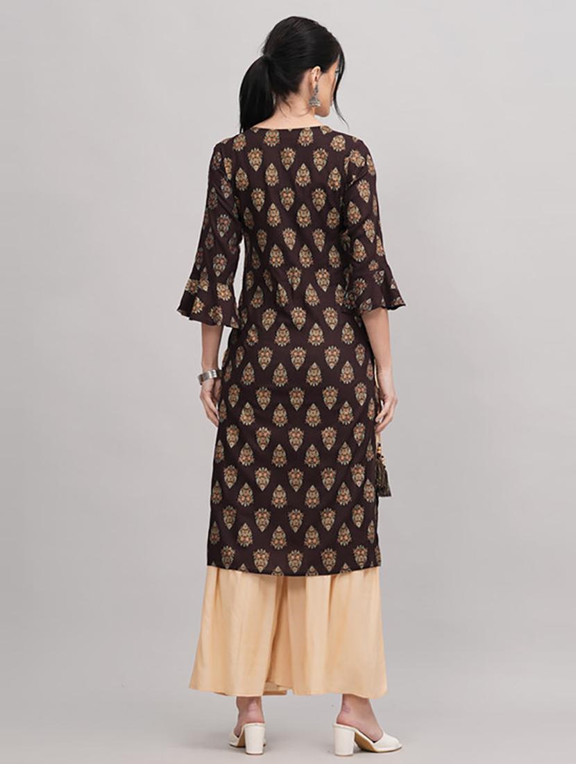 brown printed kurta sharara set - 21232159 - Standard Image - 3