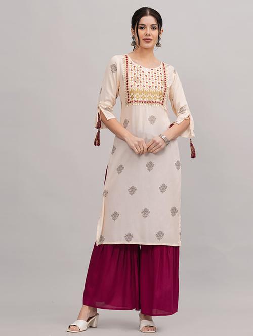 beige printed kurta sharara set - 21232164 - Standard Image - 0