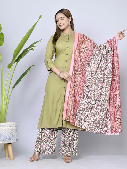 neo mint solid kurta palazzo set - 21232166 - Standard Image - 0
