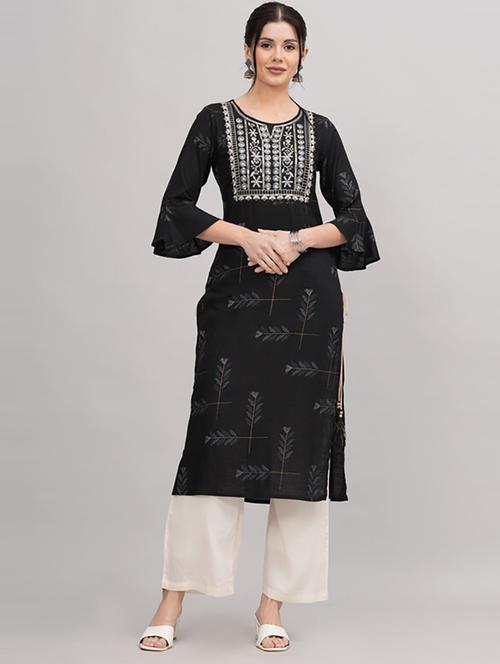 black viscose kurta palazzo  set - 21232190 -  Standard Image - 0