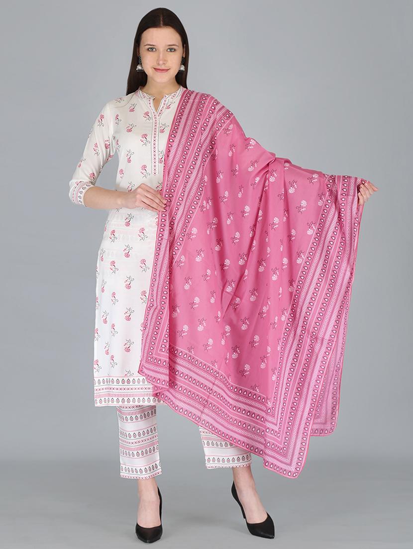 women three quarter sleeve kurta pant with dupatta set