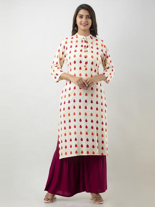 cream viscose kurta sharara set - 21232212 - Standard Image - 0