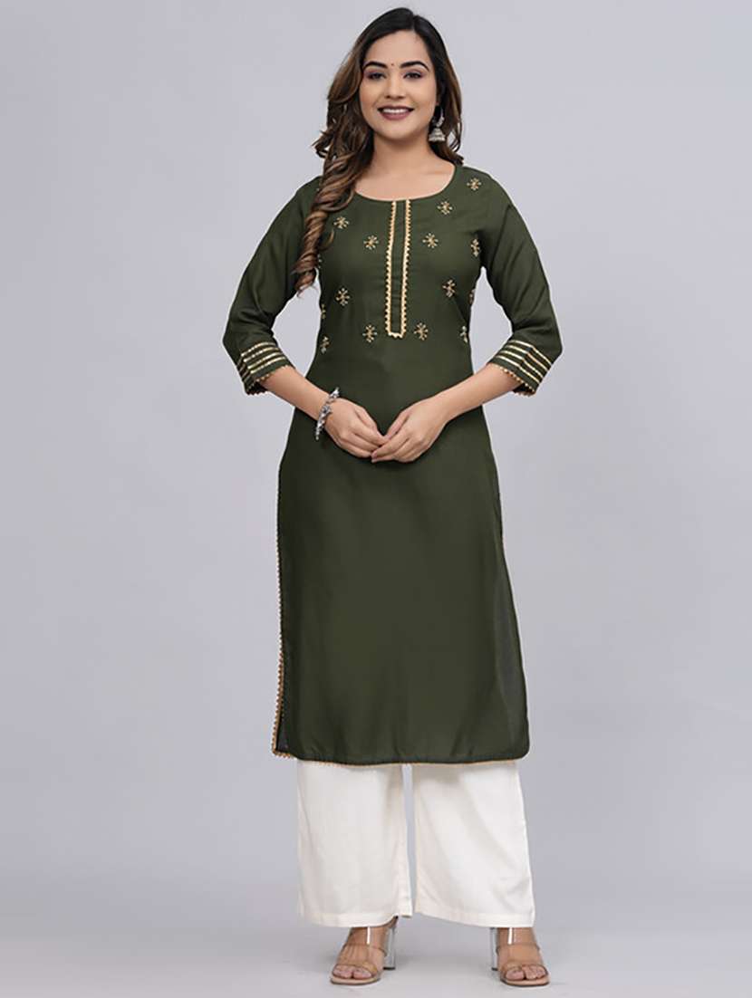 women solid with work kurta palazzo set 