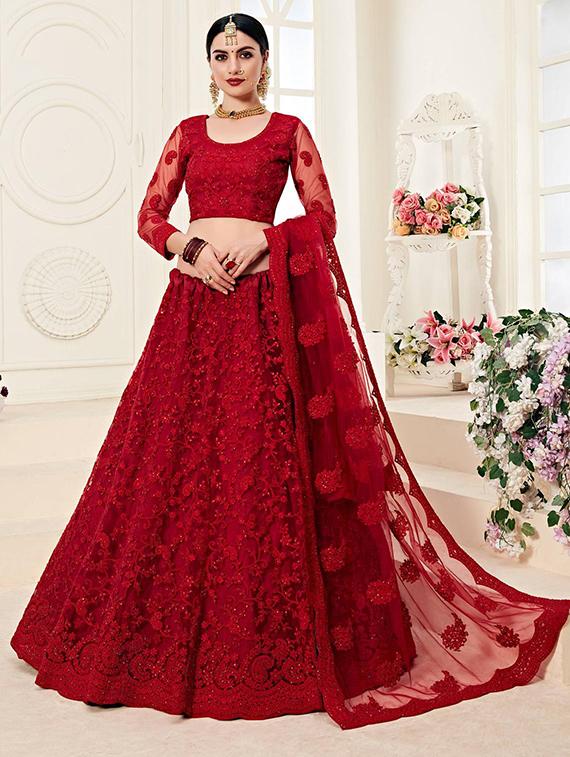red net flared lehenga - 21232719 -  Zoom Image - 0