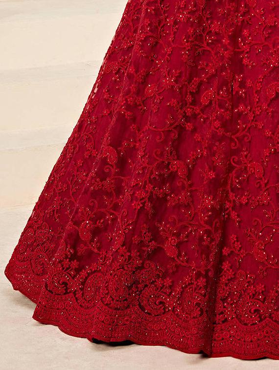 red net flared lehenga - 21232719 - Standard Image - 5