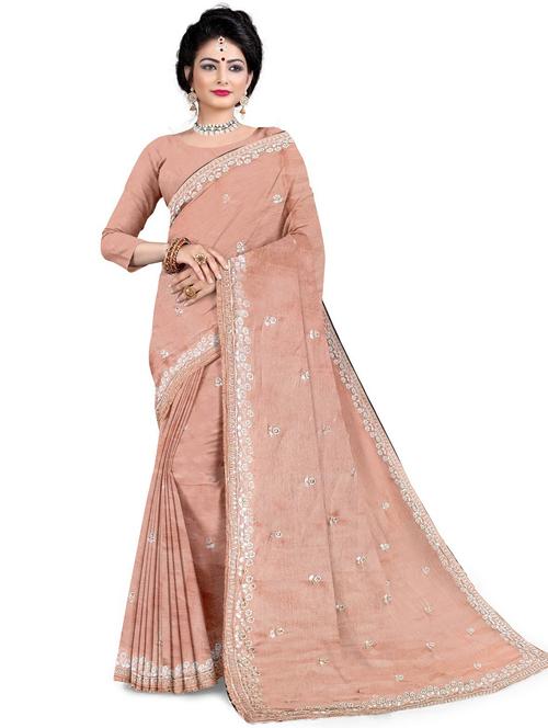 peach organza embroidered saree - 21233014 - Standard Image - 0