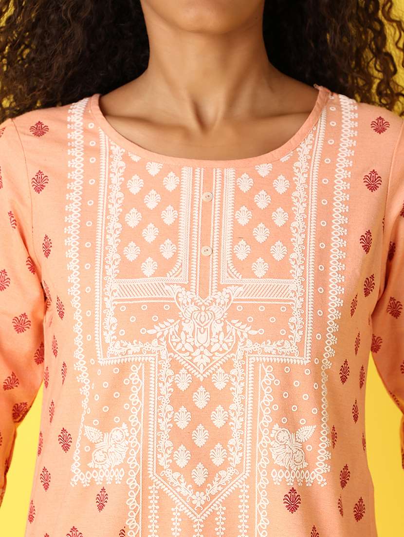 women three quarter sleeve straight kurti - 21233287 -  Standard Image - 5