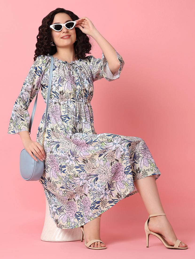 women multi color florals printed fit & flare dress - 21233408 - Standard Image - 3