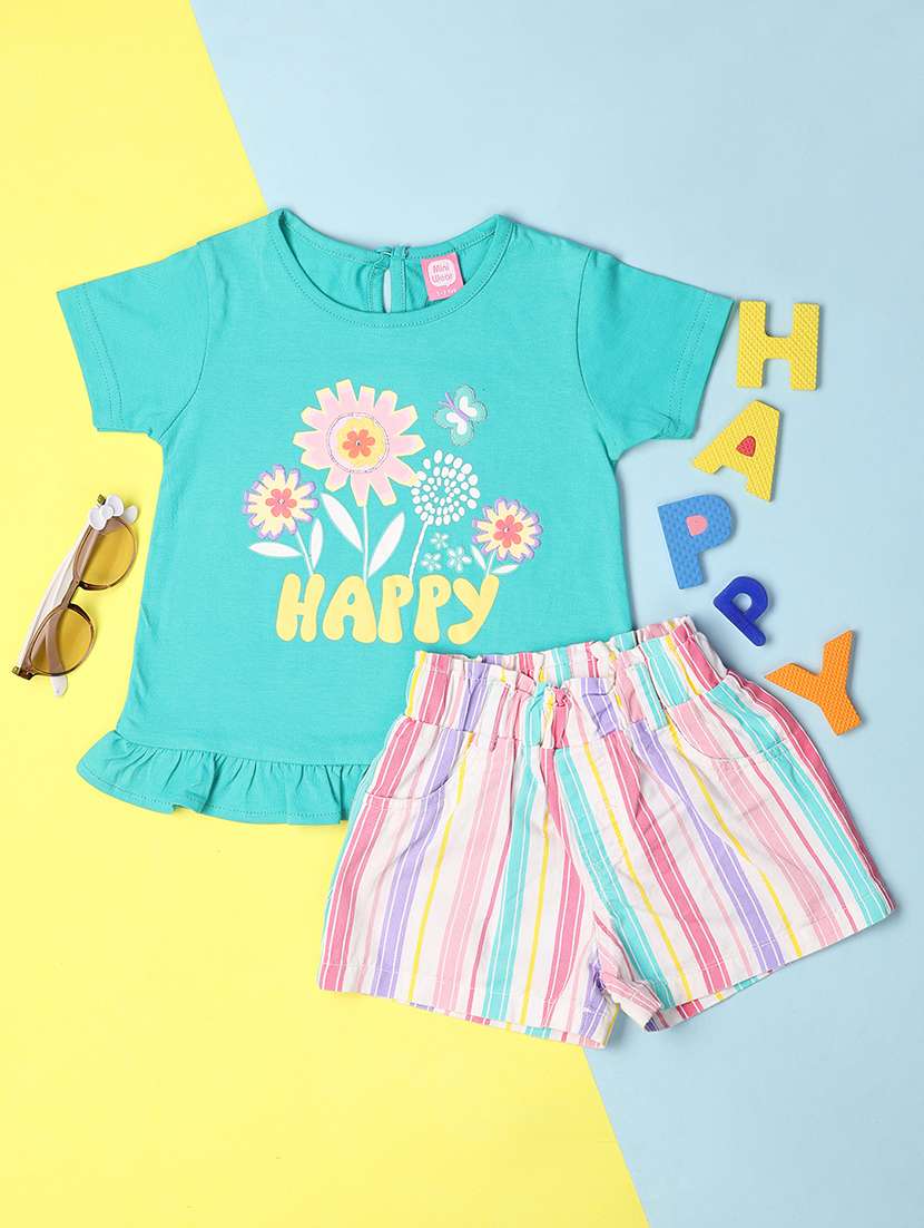 girls printed cotton twin set