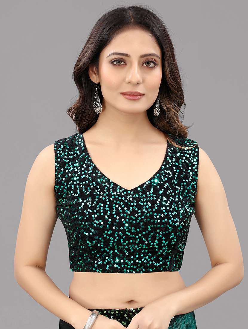Bottle Green Bordered Saree With Blouse - 21233502 -  Standard Image - 5