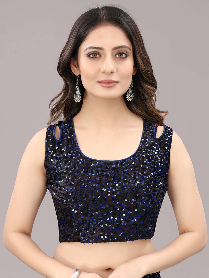 Women Navy Blue Bordered Saree With Blouse - 21233503 -  Standard Image - 5