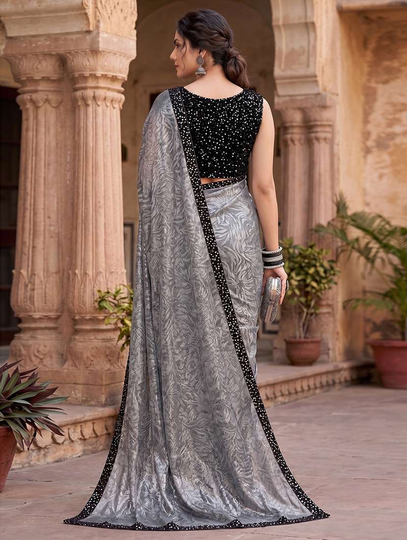 Women Grey Bordered Saree With Blouse - 21233504 -  Standard Image - 3