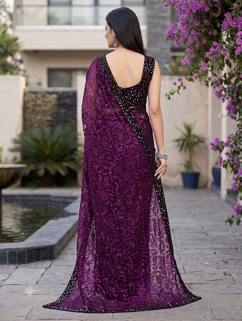 Purple Bordered Saree With Blouse - 21233505 -  Standard Image - 3
