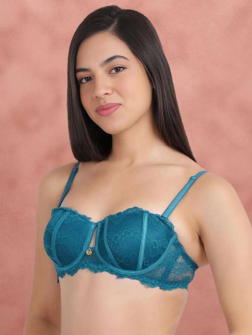 Blue Nylon Balconette Bra