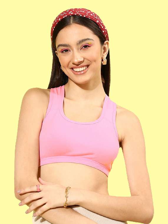 pink cotton blend sports bra