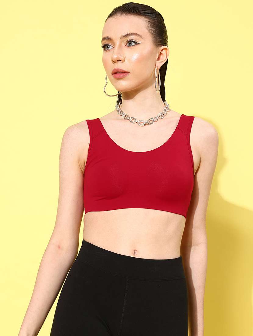 maroon cotton blend sports bra