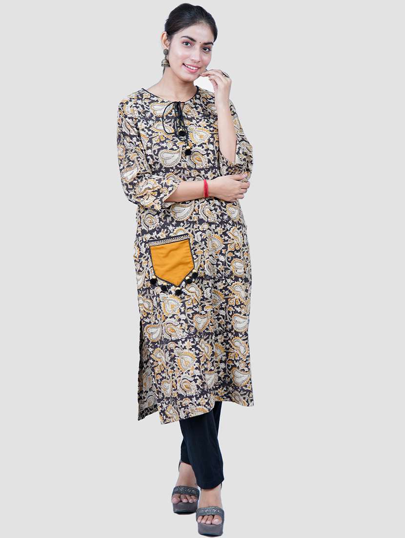 women three quarter sleeve straight kurta - 21235711 -  Zoom Image - 0