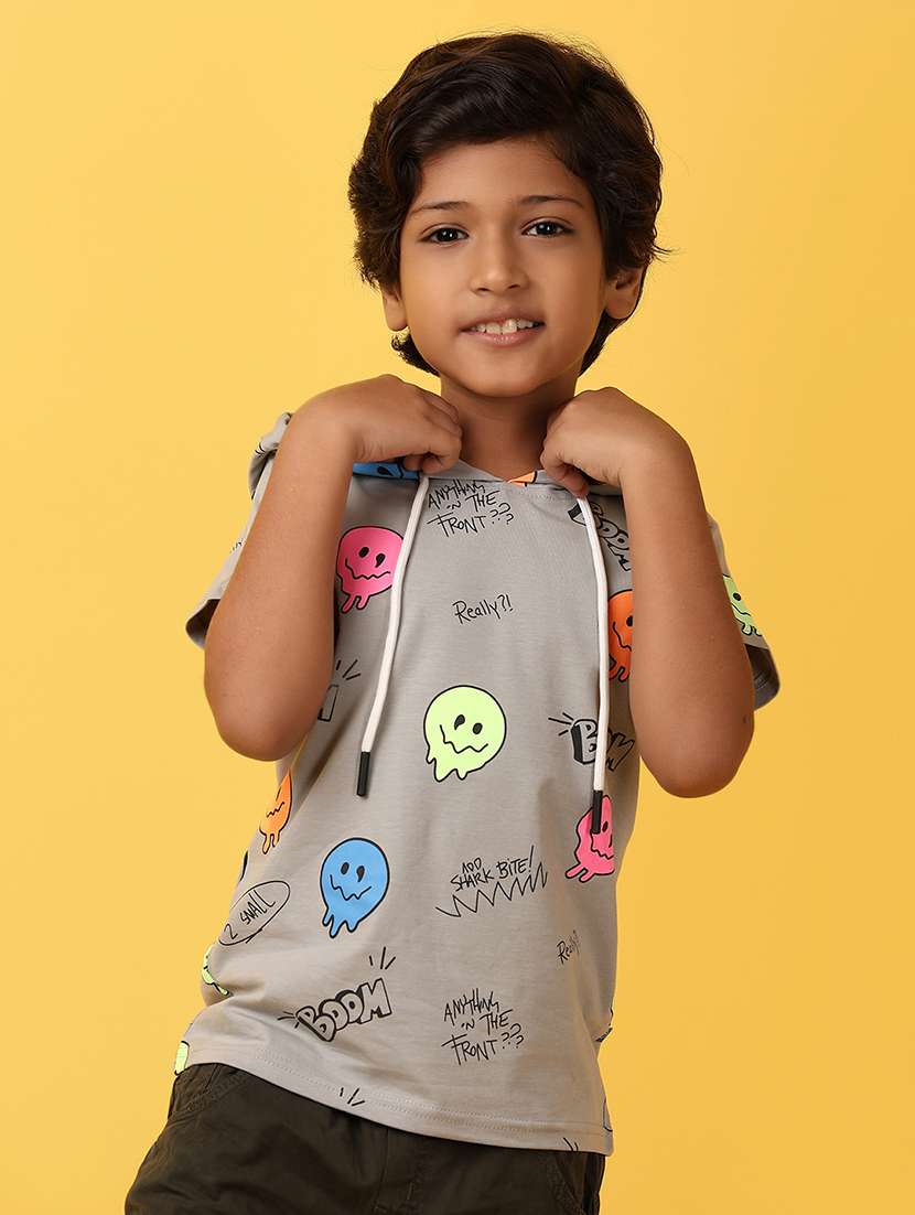 boys quirky printed hooded t-shirt