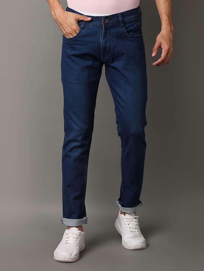 men washed mid rise full length jeans