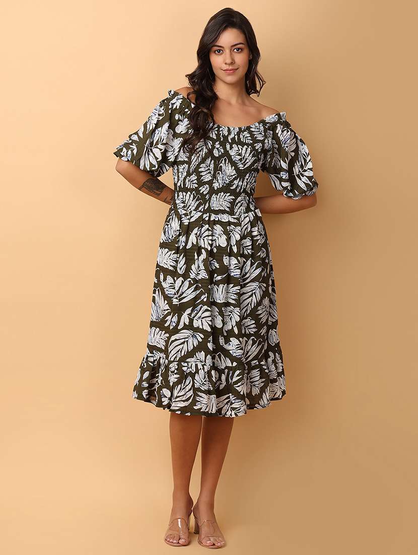 women green polyester fit & flare dress