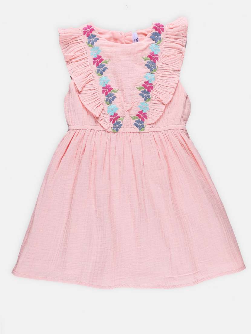 peach embroidered cotton frock - 21236446 -  Zoom Image - 0