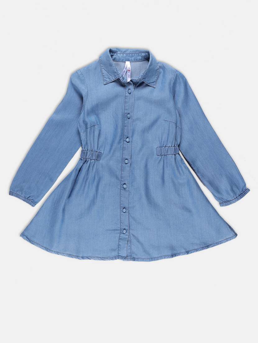 girls blue solid cotton dress