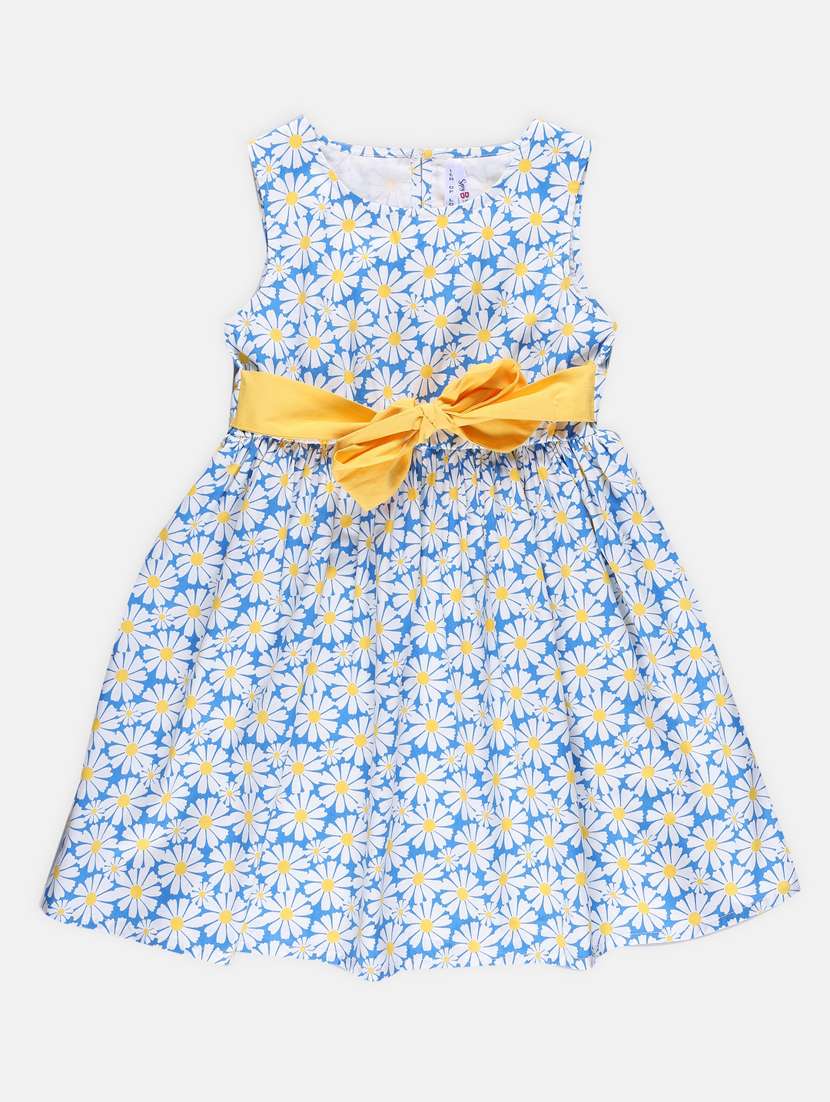 girls blue floral cotton frock