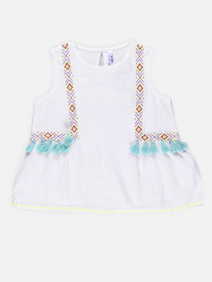 girl embroidered round neck top