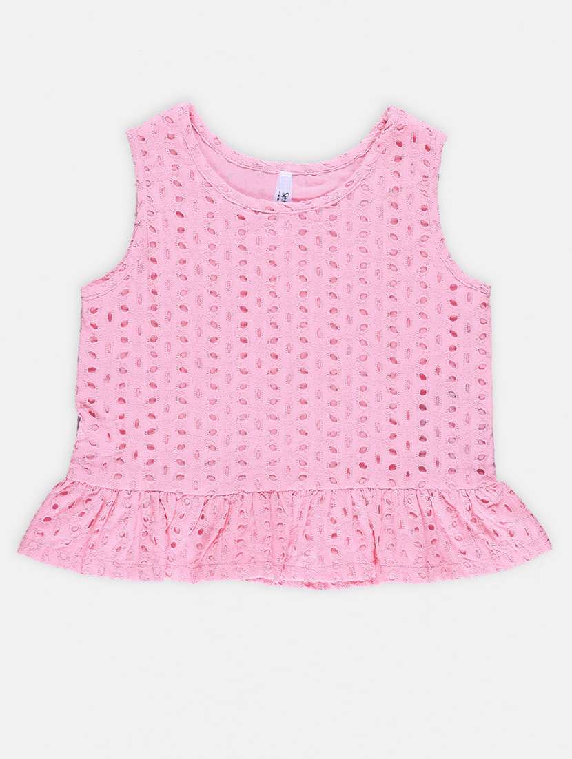 girl solid round neck sleeveless top